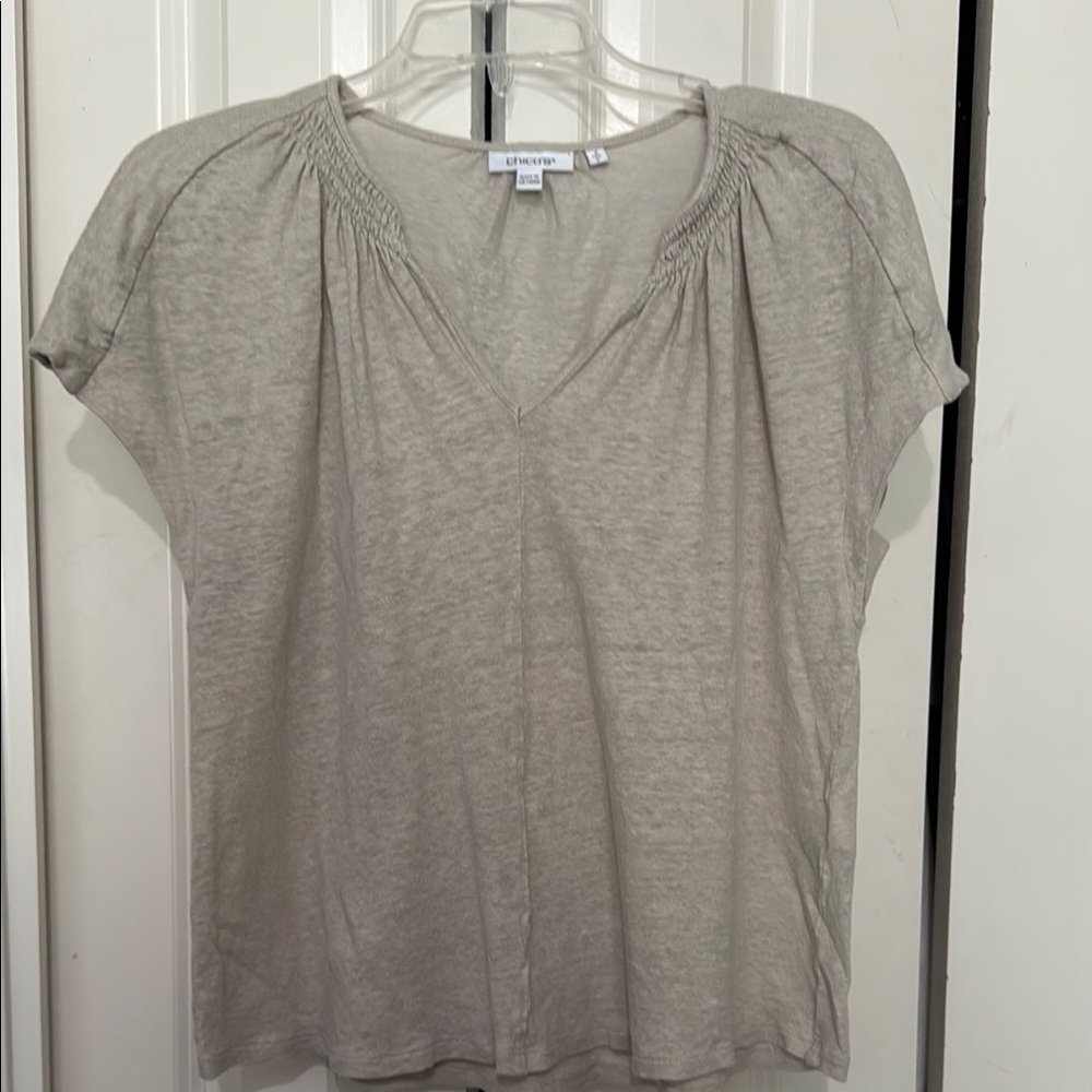 Chico's Gray Puff Sleeve Blouse with Ruched Details